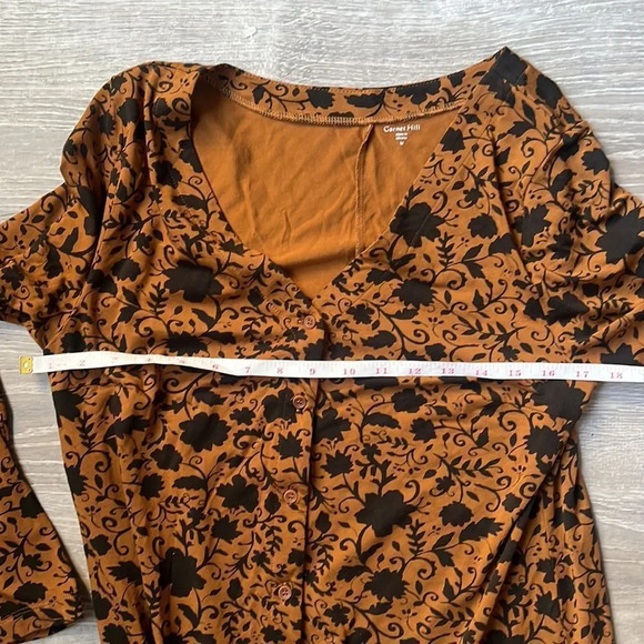 Garnet Hill Phoebe Brown Black Floral Button Front Knit Dress - Picture 9 of 11